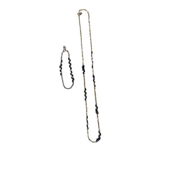 Park Lane Gold 3 Strand Braided Chain w Black Beads Necklace & Bracelet Set - Picture 2 of 5